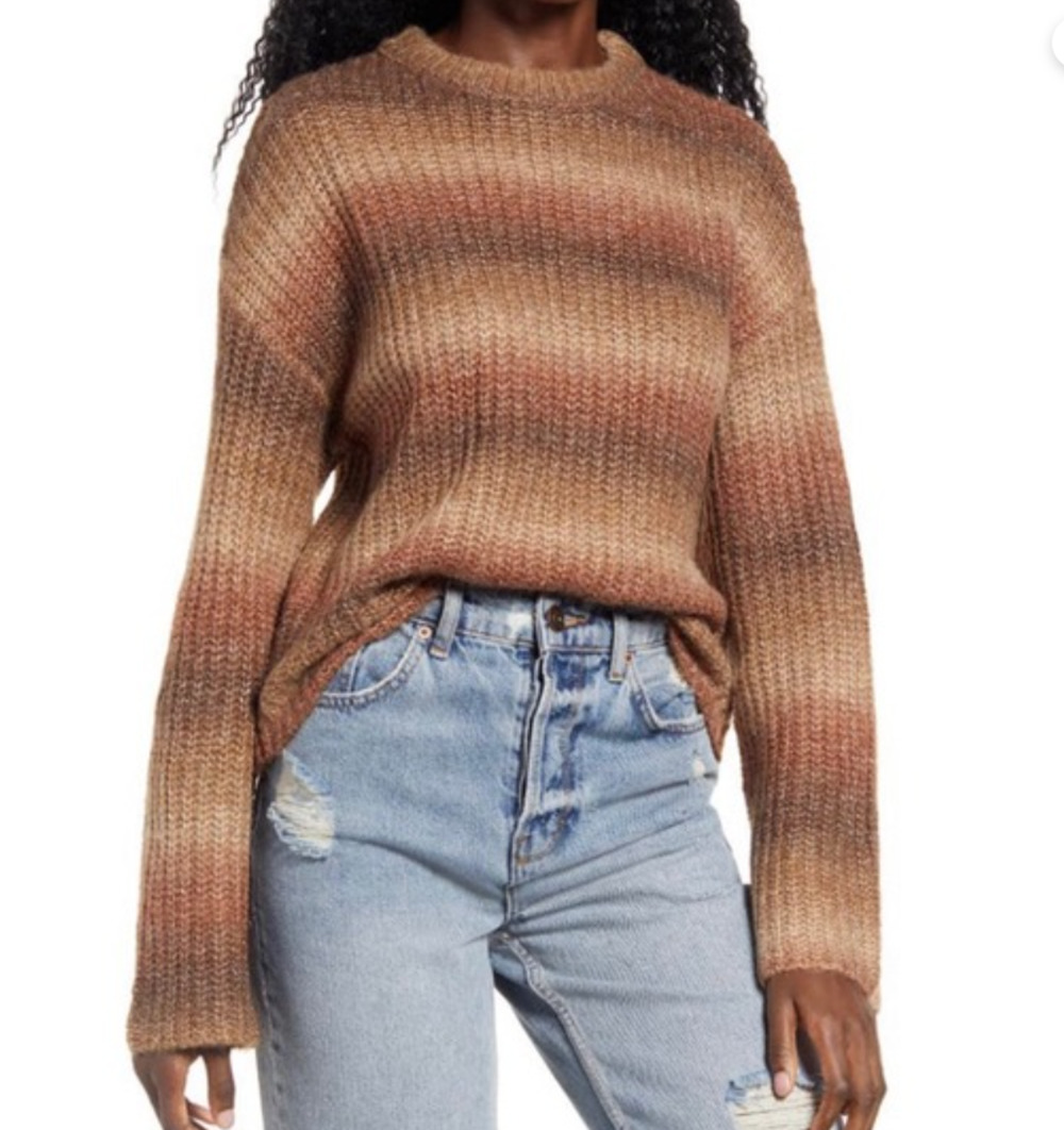 BP. Raisin Space Dye Striped Pullover Sweater Long Sleeve Brown Women's Size XS